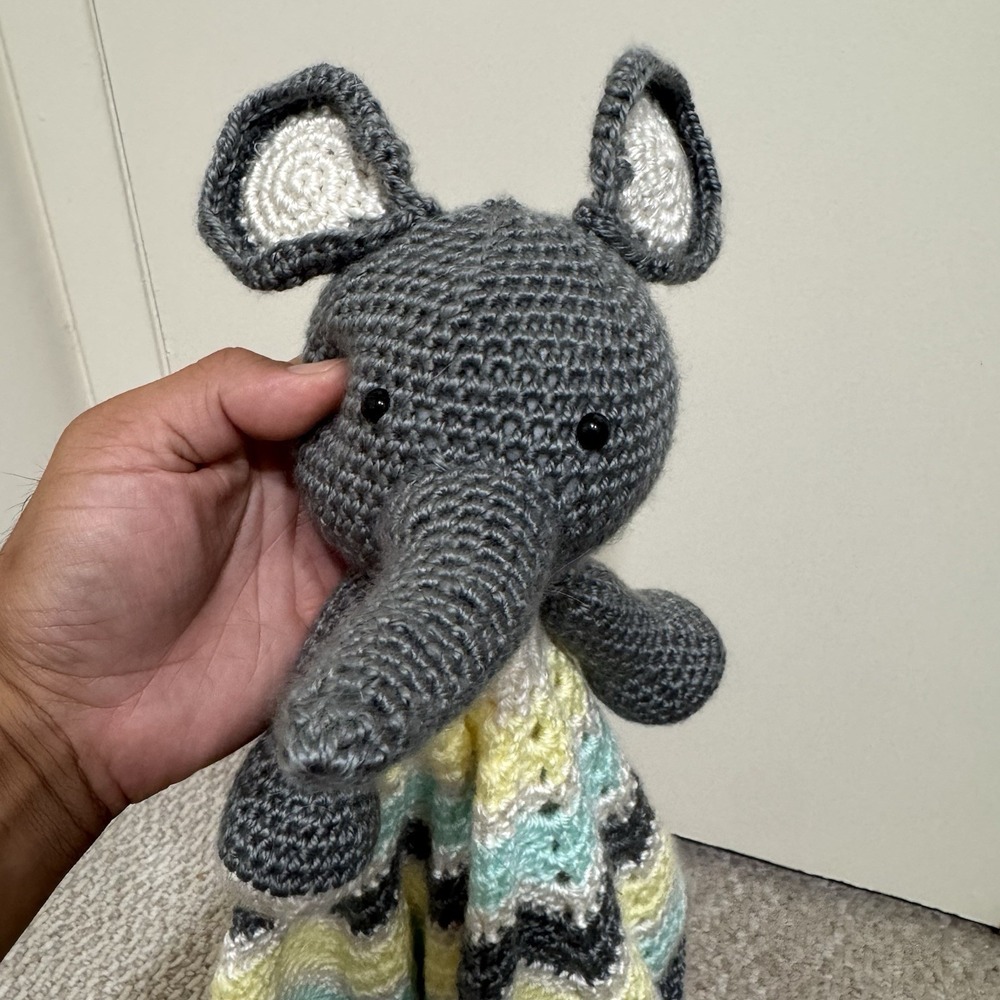 Crochet Elephant Stuffed Animal Gray Multi-Color Toy Handmade - Picture 2 of 7